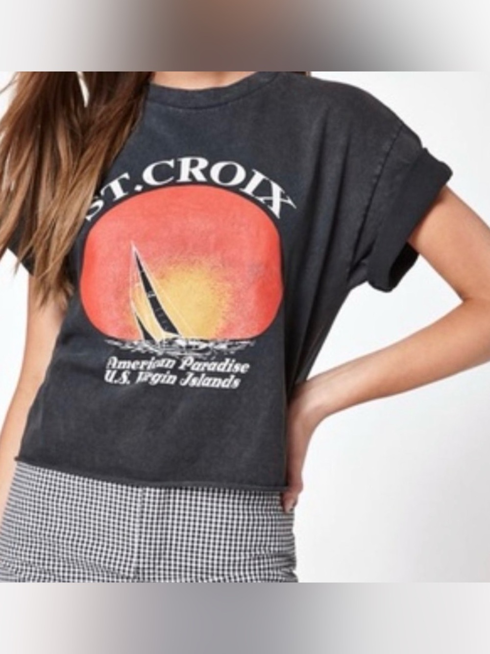 John Galt Vintage-washed Navy St. Croix BVI Graphic Crop T-shirt OS 90s Y2K